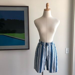 Striped high waisted denim shorts